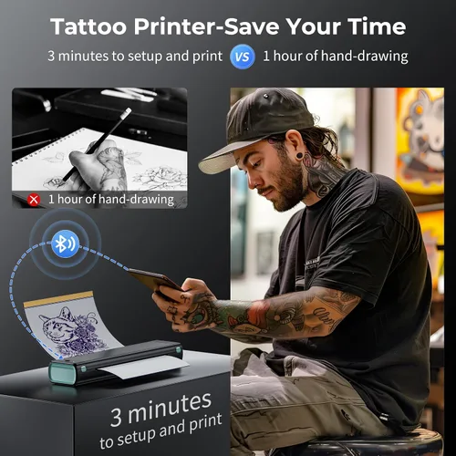 Miniatura 3 de Impresora de plantillas de tatuajes, impresora de tatuajes, impresora de plantillas M08F con 10 piezas de papel de transferencia de tatuajes