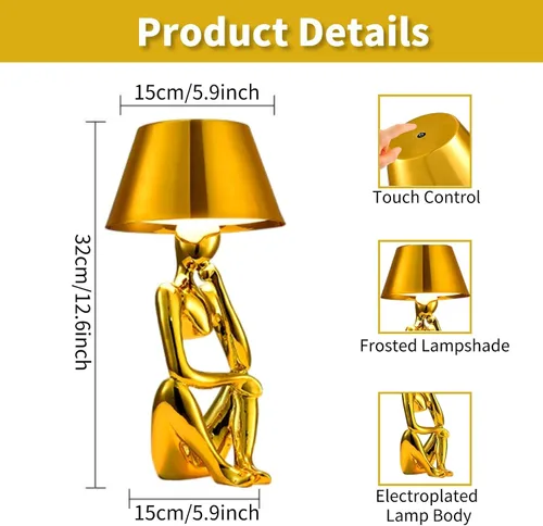 Miniatura 6 de Thinker Lamp Collection, lámpara de mesa inalámbrica, recargable, funciona con pilas, lámpara de escritorio, control táctil, portátil, LED, mesita