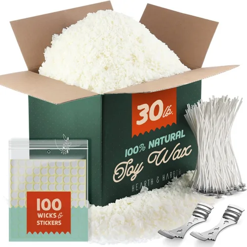 Miniatura 13 de Hearth & Harbor - Cera de soja para hacer velas, cera de soja natural para hacer velas, bolsa de 5 libras con suministros, 100 mechas de vela