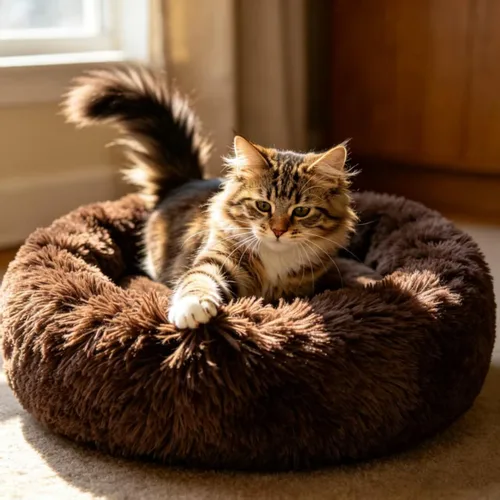 Miniatura 23 de Cama para gatos para interior y para perros pequeños y medianos - Lavable 50/60 centímetros, redonda antiansiedad, esponjosa, de felpa y pelo