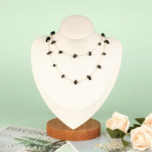 Miniatura 7 de KYUNHOO Cadenas de joyería de piedra natural de 16.4 pies a granel, cadenas de piedras irregulares negras para collares, tobilleras chapadas en oro