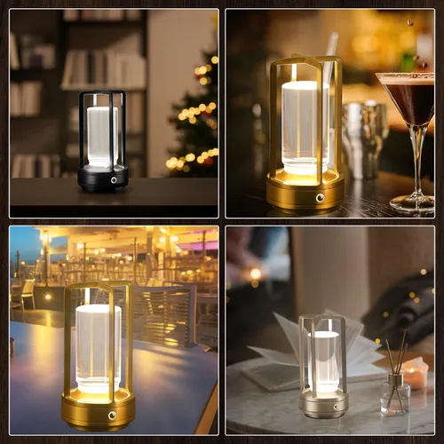 Miniatura 5 de Anxingtools Lámpara de Mesa Portátil de Metal, Lámpara de Mesa Inalámbrica, Lámpara de Escritorio LED Portátil Recargable con Batería, Atenuación