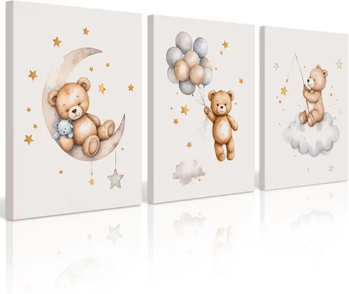Miniatura 20 de Baccone Arte de pared para habitación de guardería con oso de peluche, póster para habitación de bebé niño o niña, decoración de pared de guardería