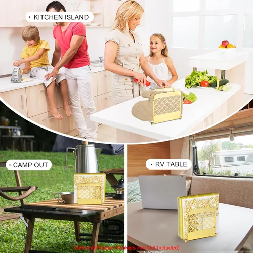 Miniatura 5 de Servilletero para mesa, servilleteros dorados para servilletas de papel y mesas de comedor de cocina y encimeras, elegante dispensador