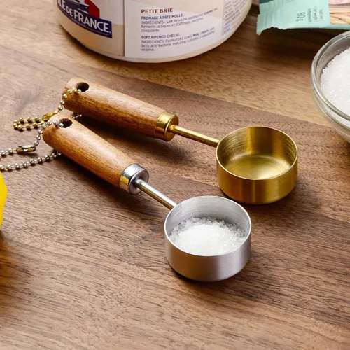 Miniatura 9 de JASHII Juego de tazas medidoras de 0.5 fl oz/0.47 oz con mango de madera, 2 cucharas medidoras de acero inoxidable plateado, juego de utensilios