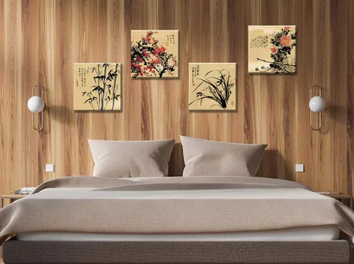 Miniatura 6 de JiazuGo Decoración asiática, pintura china, arte de pared oriental rojo ciruelo flor lienzo cuadros para dormitorio, decoración estética de pared
