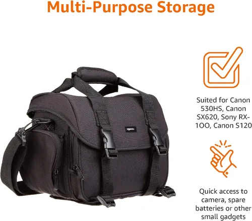 Miniatura 9 de Amazon Basics Bolsa grande para dispositivos DSLR, negra con interior gris