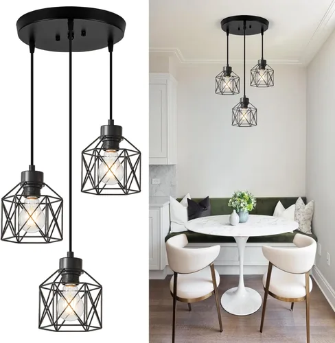 Miniatura 2 de Lámparas colgantes de 3 luces, iluminación colgante de estilo granja, candelabro de comedor, lámpara colgante industrial para isla de cocina