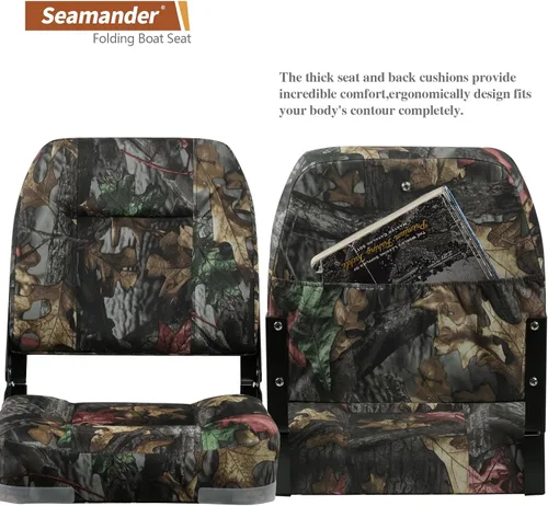 Miniatura 7 de Seamander - Paquete de 2 asientos de barco de 19 pulgadas de alto, asientos plegables para barco Wooldland Leaf Camo Tornillos de acero