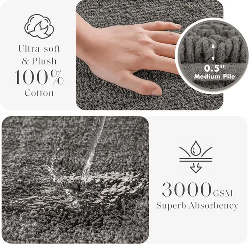 Miniatura 3 de Alfombra de baño reversible Madison Park Splendor 100% algodón copetudo de 3000 g/m² de calidad hotelera de lujo con pelo medio, absorbente, secado