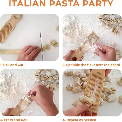 Miniatura 7 de KneadEat Único tablero de ñoquis curvado, diseño curvado único para hacer pasta italiana de ñoquis. Crestas perfectas que forman las ranuras