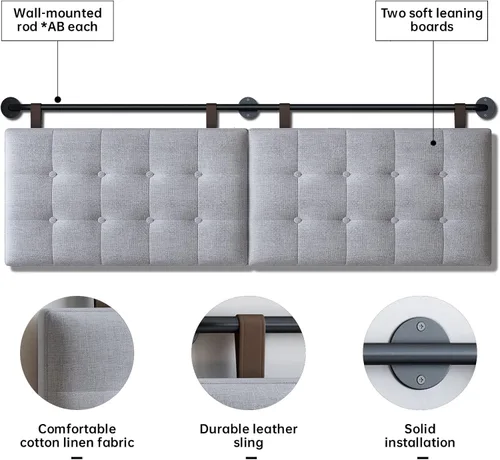 Miniatura 3 de Cabecera para cama tamaño King, cabecera montada en la pared con tapicería de lino fino y acolchado de botones, altura ajustable para dormitorio Gris