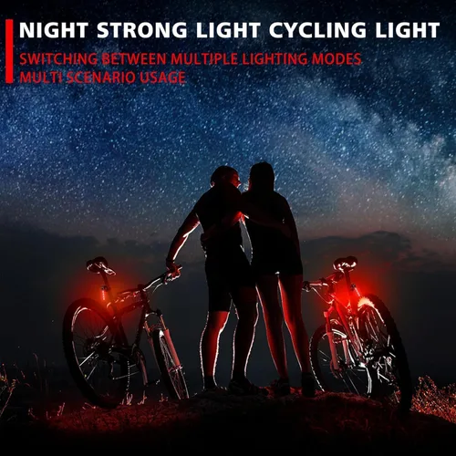 Miniatura 8 de Luz trasera LED para bicicleta, luz de ciclismo de meteoritos - Múltiples modos, recargable por USB, impermeable, adecuada para la mayoría de postes