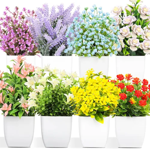 Miniatura 7 de LELEE Plantas artificiales en maceta, 12 piezas pequeñas de eucalipto en maceta de hierba sintética con maceta negra para decoración del hogar