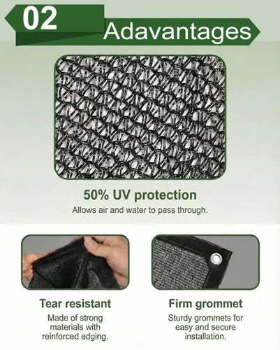 Miniatura 3 de vensovo Malla de Tela de Sombra con 50% de Protección Solar Negra Resistente - 8x12 Pies Malla de Sombra para Jardín para Cobertura de Plantas, 50%