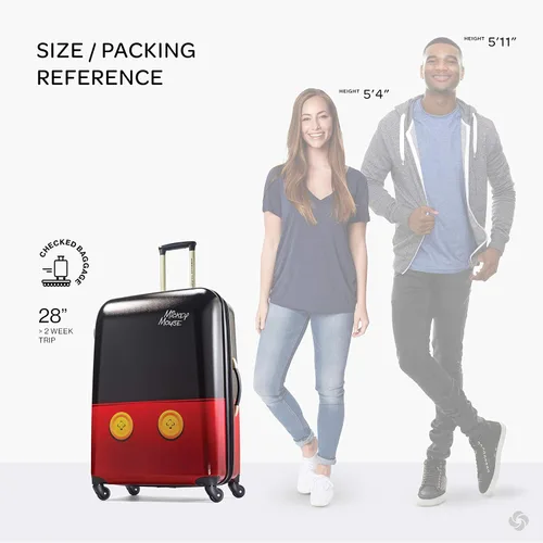 Miniatura 2 de American Tourister Maleta rígida con ruedas giratorias de Disney, Pantalones de Mickey Mouse color negro, rojo, Disney Hardside Equipaje con ruedas
