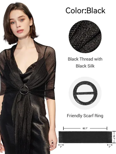 Miniatura 2 de Bufanda con flecos para evento vespertino, con brillo metálico. Ideal para graduaciones