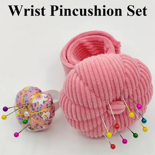 Miniatura 2 de Alfiletero elástico en forma de calabaza con anillo para la muñeca, almohadón para agujas de costura y manualidades DIY con 1 banda elástica