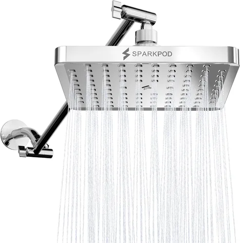 Miniatura 15 de SparkPod Cabezal de ducha tipo lluvia cuadrado con brazo de extensión, cabezal de ducha de altura ajustable con rendimiento de alta presión, fácil