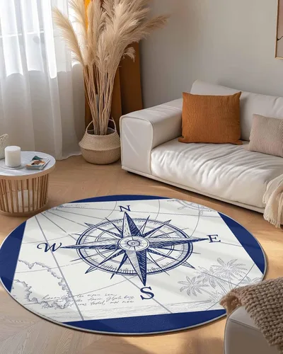 Miniatura 4 de Alfombra redonda de brújula náutica de 6 pies, lavable para dormitorio, cocina, baño, sala de estar, comedor, lavandería, área+alfombra, alfombra