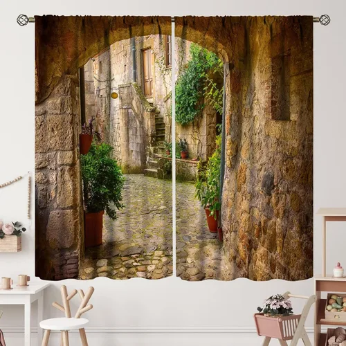 Miniatura 17 de Cortinas italianas, patio antiguo, sillas de café de Italia, casas históricas en la calle, sala de estar, dormitorio, cortinas opacas con bolsillo