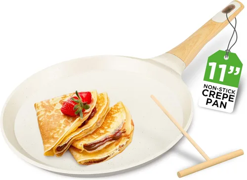 Miniatura 12 de NutriChef Juego de 2 sartenes antiadherentes para crepé, sartenes Dosa recubiertas de mármol de 11 pulgadas con esparcidores de madera, baquelita