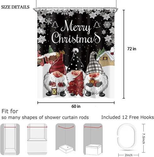 Miniatura 2 de Juego de cortinas de ducha de gnomo de Navidad para baño, 60 pulgadas de ancho x 72 pulgadas de alto, cortina de ducha de nieve rústica de Papá