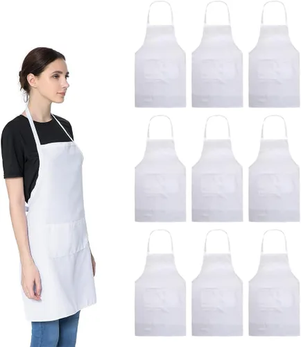 Miniatura 7 de Juego de 16 delantales rojos con babero liso a granel para mujeres, hombres y adultos con 2 bolsillos - Delantales de chef, cocina, pintura