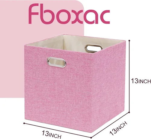 Miniatura 2 de Cajas Organizadoras de Almacenamiento de Cubo Rosa 33x33x33 cm, Juego de 4 Cajas de Organización Plegables con Asas, Cajas de Almacenamiento Rosa