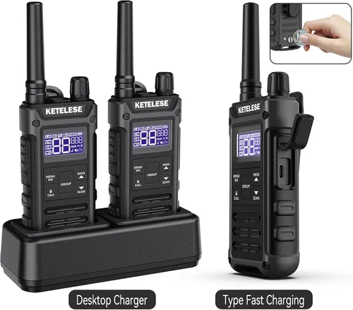 Miniatura 6 de KETELESE T3G Walkie Talkies resistentes para adultos, radio de 2 vías impermeable IP67 de largo alcance, con auricular y micrófono, base de carga