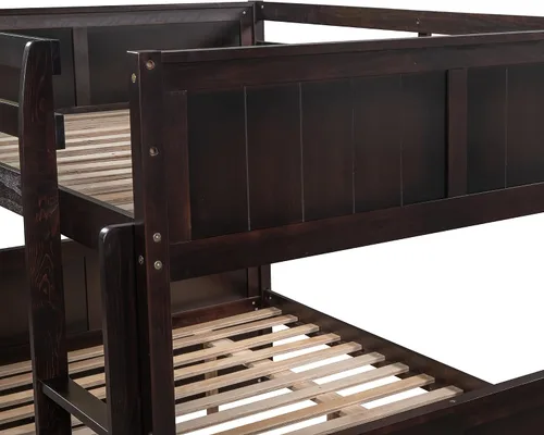 Miniatura 7 de Merax Litera con nido, marco de cama de madera matrimonial sobre matrimonial, no necesita somier para niños, niños o niñas, color espresso