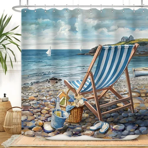 Miniatura 11 de Highland Cow - Cortina de ducha de verano de 60 pulgadas de ancho x 72 pulgadas de largo, divertida y linda vista al mar, vista al mar, paisaje