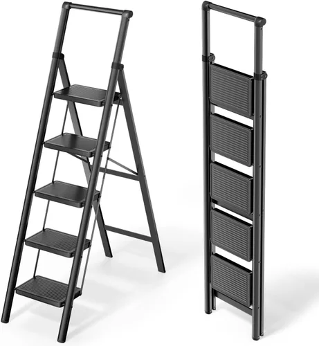 Miniatura 8 de WOA WOA Escalera de 2 escalones, taburete plegable con pedales anchos, taburete portátil para adultos, escaleras de acero resistente para el hogar