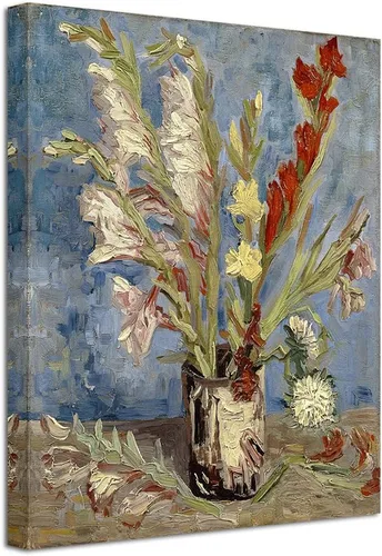 Wieco Art Jarrón con gladiolos y asteres de China por Van Gogh Famosas pinturas al óleo Reproducción de pinturas al óleo modernas florales Giclée