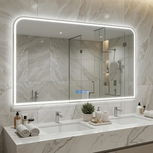 Miniatura 19 de Antok Espejo LED de baño, espejo LED con luces para baño, espejos de tocador iluminados para pared, antivaho, regulable, vidrio templado, función