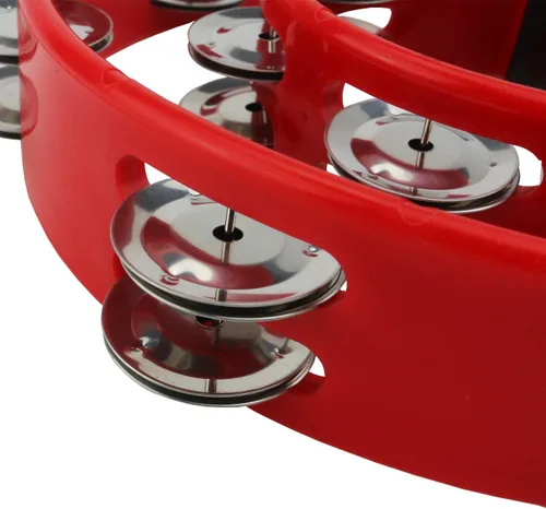 Miniatura 2 de Ogrmar Tambor de percusión de mano con pandereta de doble fila con mango ergonómico para regalo, KTV, fiesta, juguete para niños (rojo)