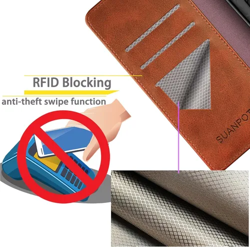 Miniatura 5 de SUANPOT Funda tipo cartera con bloqueo RFID para Samsung Galaxy S22 Ultra con tarjetero de crédito, funda con tapa tipo libro a prueba de golpes