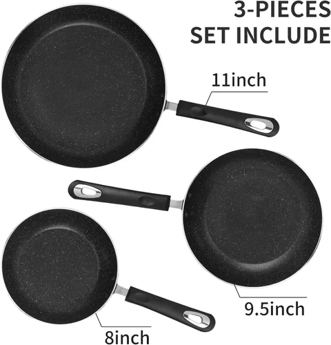 Miniatura 3 de Juego de sartén antiadherente, 3 piezas, compatible con inducción, 8 pulgadas, 9.5 pulgadas y 11 pulgadas