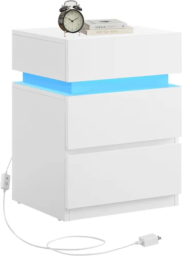 Miniatura 21 de VASAGLE Mesita de noche con estación de carga, 2 salidas de CA y 2 puertos USB, mesita de noche, mesa auxiliar con 3 cajones, estilo moderno, 13.8 x