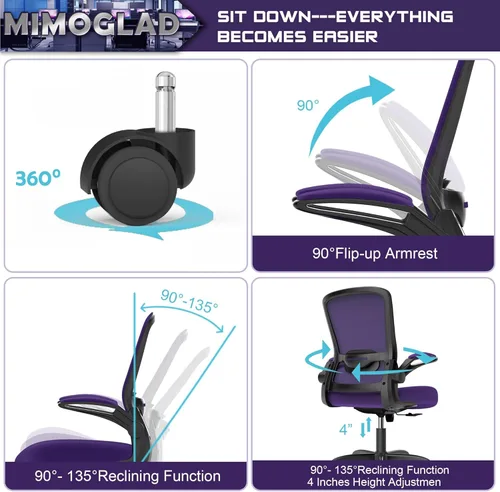Miniatura 6 de Silla de oficina Mimoglad, silla de escritorio ergonómica con soporte lumbar ajustable, silla de computadora de malla de respaldo alto