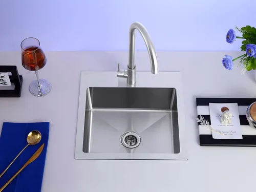 Miniatura 7 de Fregadero de cocina de 15 x 15 pulgadas con orificio de drenaje de 2", fregadero de barra empotrable hecho a mano de acero inoxidable 304, fregadero