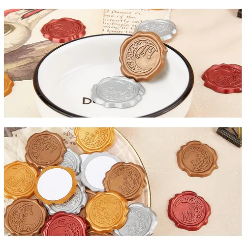 Miniatura 4 de CRASPIRE Calcomanías adhesivas para sellar cera, 25 unidades, estrellas de luna, sellos de cera autoadhesivos, calcomanías decorativas