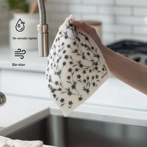 Miniatura 6 de RECYCO Paños suecos para cocina Paquete de 5 trapos geométricos lavables Toallas de papel de limpieza reutilizables de celulosa Paño