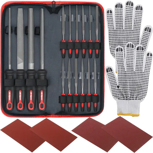 Miniatura 9 de Hi-Spec Juego de 3 limas manuales de metal. Limas de acero grandes. Plana, redonda y semirredonda para manualidades, trabajo de metal y madera