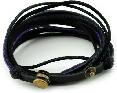 Miniatura 3 de Pulsera de piel auténtica para hombre y mujer, multicapa, ajustable, con cuerda multicolor