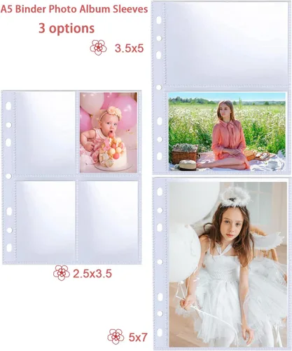 Miniatura 5 de Paquete de 30, 240 bolsillos, fundas para tarjetas fotográficas de 2.5 x 3.5 pulgadas para carpeta A5 de 6 anillas, fundas ultra transparentes