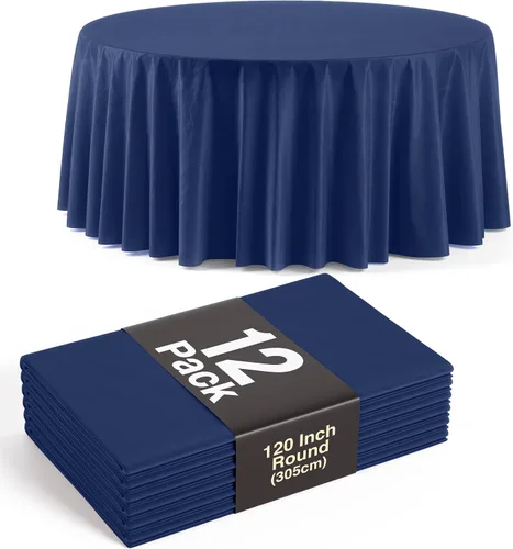 Miniatura 7 de Party Solids Paquete de 6, manteles de plástico color negro, mantel redondo desechable de 120 pulgadas para fiestas, mantel redondo, manteles