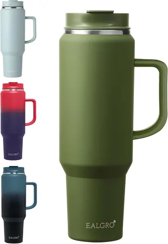 Miniatura 7 de EALGRO Botella de agua aislada de 40 onzas con popote y asa, frasco de agua deportivo de metal grande, taza de café de viaje de acero inoxidable
