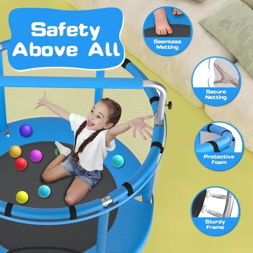 Miniatura 2 de ZCMHAXJ Trampolín de 55 pulgadas para niños con recinto, capacidad de 440 libras, trampolín para niños y exteriores, con barra de gimnasia ajustable