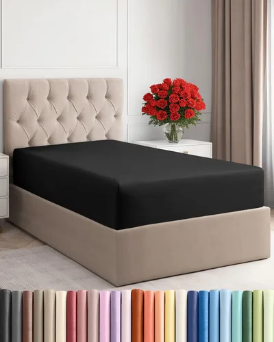 Sábana Bajera Tamaño Individual – Sábana Inferior Única Solo Ajustada – Ropa de Cama de Lujo Hotel Ultrasuave con Bolsillos Profundos de 8-16 08 -